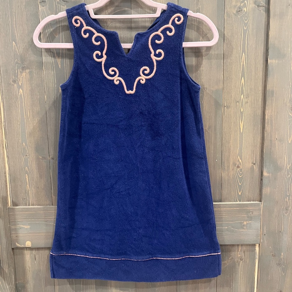 ⭐️5/$20Janie and Jack Navy Terry Swim Dress with Pink Embroidery
